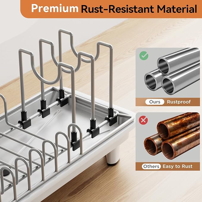 Small Dish Drying Rack, Compact Dish Drainer for Kitchen Counter, with Adjustable Back Slots, Space-Saving for Small Kitchens, White