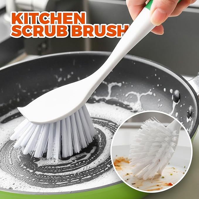 6-Pack Dish Brush with Handle – Heavy Duty Kitchen Scrub Brushes with Stiff Bristles for Pots, Pans, Sinks Non-Scratch Dishwashing Scrubber Brush Set