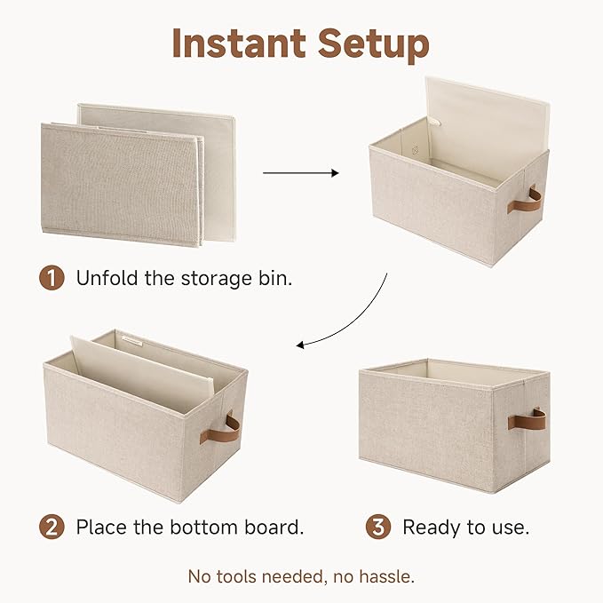 StorageWorks Foldable Storage Bins, Closet Organizer Bins for Clothes, Linen Closet Organizers and Storage, Shelf Baskets for Organization, Brown & Beige, 3-Pack, Large