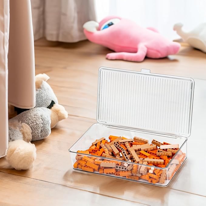 Clear Plastic Storage Bin with Lid, Organizer for Pantry, Office, Bathroom, Kitchen, Snack, Tea Bag, Coffee Container (Small)