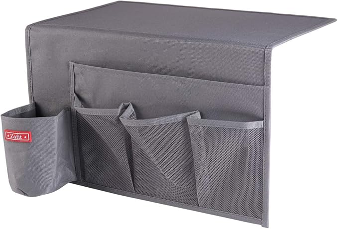 Zafit 5 Pockets Bedside Caddy, Bedside Storage Organizer for Water Bottles, Magazines, Phone, Glasses (5 Pockets-Grey)