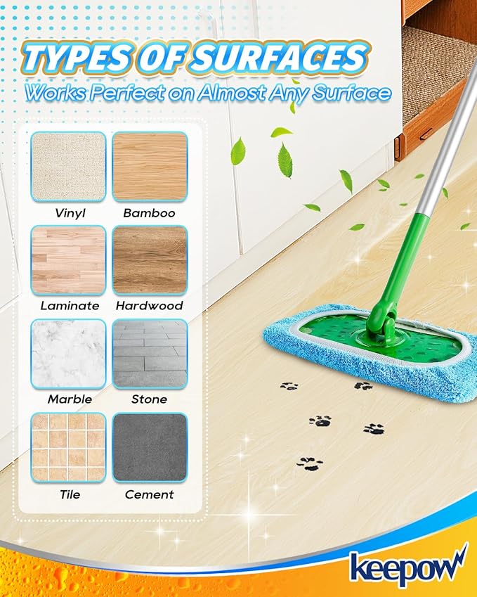 KEEPOW Reusable Dry Sweeping Cloths Microfiber Wet Pads Refill Compatible with Swiffer Sweeper Mop, Machine Washable Sweeping Mop Pads for Use on All Floors - Stone, Hardwood, Laminate & Tile (6 Blue)