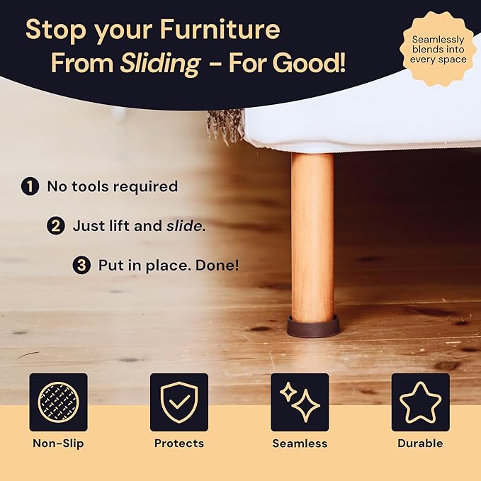 CasterMaster Chair Leg Floor Protectors & Furniture Sliders - 2 Inch, Round Brown, 4 pcs Non Slip Furniture Pads for Hardwood Floors, Noise Reduction Rubber Grippers, Couch Stoppers, Feet Coasters