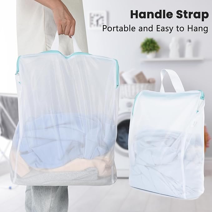 OTraki 12x16 Inch Mesh Laundry Bag 2 Pack Small Lingerie Bags with Handle and Zipper Fine Mesh Bags Delicate Washable Laundry for Home Colleage Travel Don't Drying, Melting 140-176℉, White
