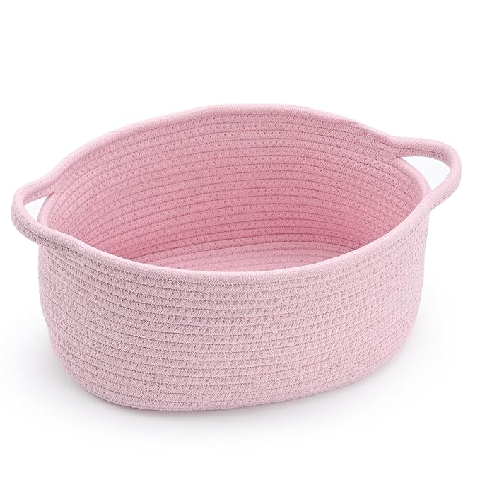 Pink Basket – Cute Basket for Girl Women, Perfect for Valentines Day, Baby Shower, Birthdays – Empty Basket for Gifts, Burr, Storage, Nursery, 13 x 9.8 x 5 inches