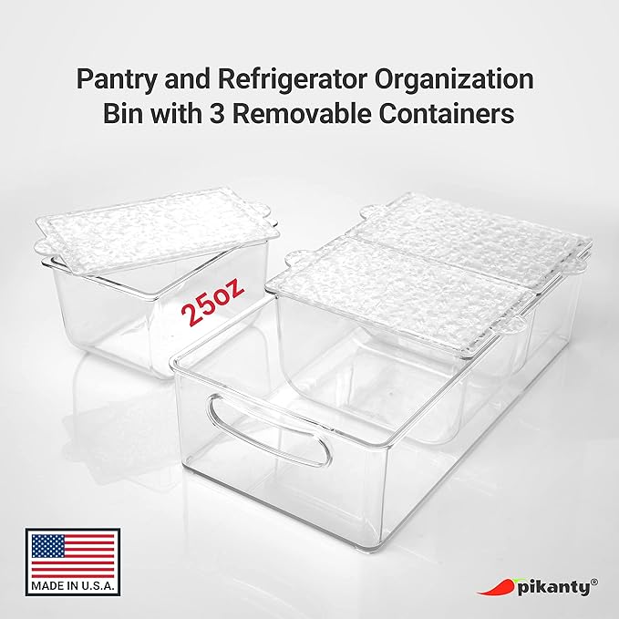 Pikanty - Condiment Server with 3 Removable Containers and Lids - Ideal for Parties, BBQs, and Picnics, Dishwasher Safe, and Made in the USA