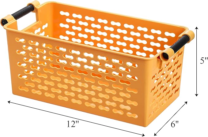 Yesland 8 Pack Plastic Storage Basket for Shelves, 12 x 6 x 5 Inches Basket Organizer Bin with Handles Sturdy Closet Baskets for Home Office Closet - Yellow, Orange, Blue, Green