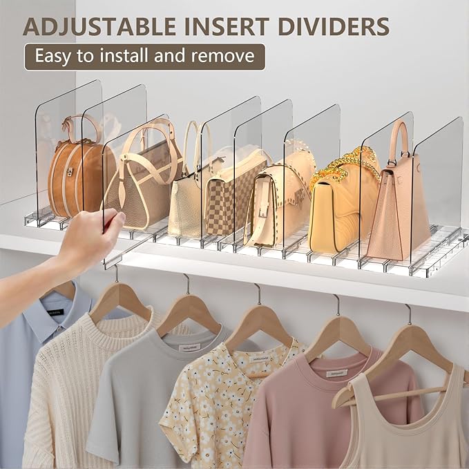 ANTOWIN 2 Pack Shelf Divider, Purse Organizers for Closet, Adjustable Handbag Separators, Storage Organizer in Bedroom, Office, Easy to Install and Clean