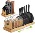 Pots and Pans Organizer for under Cabinet - Expandable Bamboo Pot Lid Organizer, Bakeware and Cutting Board Organizers, Drawer Pot Lid Holder Rack for Kitchen Organizers and Storage