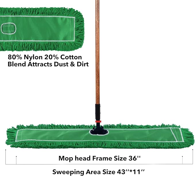 Matthew Cleaning 36'' Industrial Strength Cotton Dust Mop Refill Washable Replacement Heads for Residential & Commercial Use Fit Standard Dust Mop Frames, Hardwood, Concrete Floors Green 1 Pack