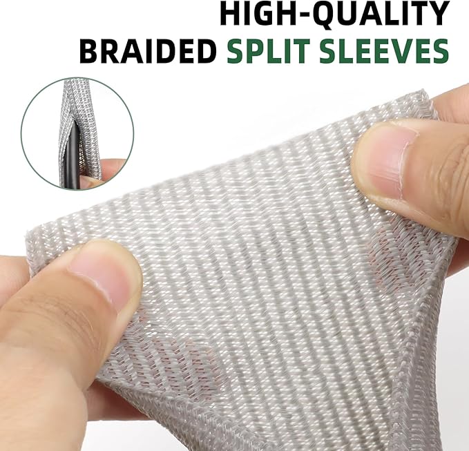 Split Wire Loom Tubing, Cable Protector Sleeve, Braided Cable Management for TV/Computer/Home Theater/Engine Bay, Cord Protectors from Pets No Chew (Grey, 1"-25ft)