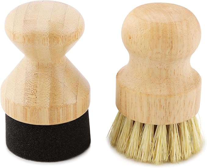 Cutting Board Oil Wax Applicator & Scrub Brush Set, Bamboo Sisal Fiber and Sponge for Wooden Utensils, Worktops, and Food-Safe Mineral Oil Maintenance