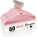 HOUSE DAY Pink Velvet Hangers 60 Pack, Non Slip Flocked Felt Hangers, Sturdy Velvet Clothes Hanger, Cute Heart Heavy Duty Coat Hanger, Ultra Slim Pink for Closet Space Saving