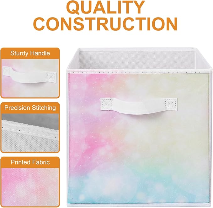 Stero Fabric Storage Cubes, 6 Pack Foldable Storage Bins Baskets with Handle, 11 Inch Box for Shelves, Closet, Organizer, Tie-dye White