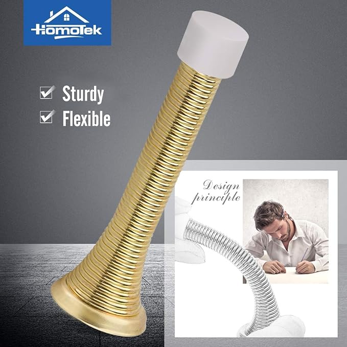 HOMOTEK 30 Pack Spring Door Stopper with Rubber Bumper 3-1/8" Flexible Spring Heavy Duty Wall Door Stop Low Mounted Door Bumper for Home (Bright Brass)