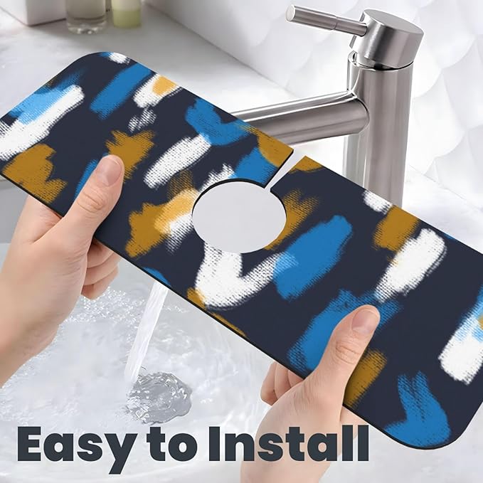 Faucet Draining Mat For Kitchen Sink, Blue Brown Color Block Diatom Mud Absorbent Drain Pad For Bathroom Kitchen Sink Splash Guard Drying Mat