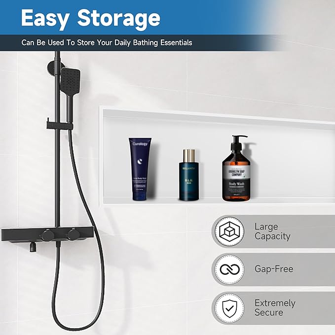 BATHFINESSE Shower Niche, 37" X 13" White Niche for Shower Wall, Bathroom Shower Niche Insert Tile Ready Over Mount Installation no Tile Needed, Livingroom