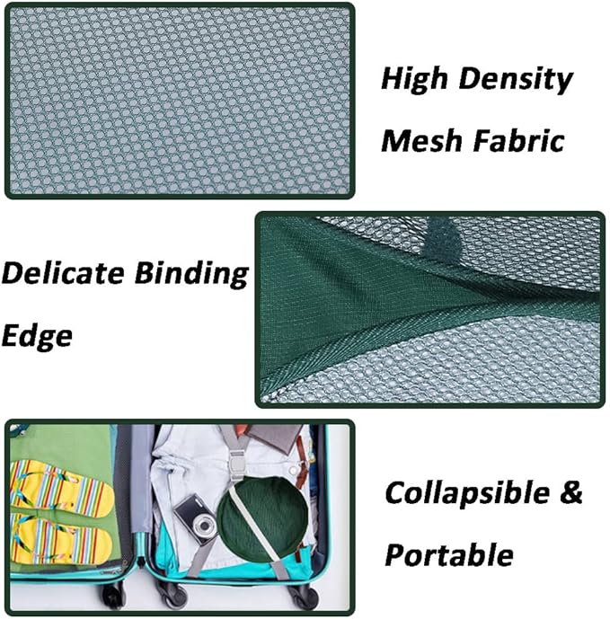 Pop Up Laundry Hamper, Reinforced Mesh Laundry Basket, Folding Clothes Storage Bin for Home, Dorm, Apartments, Travel (Green, Vertical)