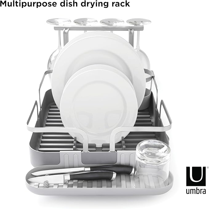 Umbra Holster Dish Rack– Molded Plastic Dish Drying Rack with Drainage Spout, Charcoal