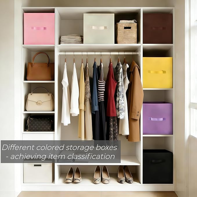 9 Pack Cube Storage Bins, 11 Inch Collapsible Fabric Storage Baskets, Multi Colored Storage Cubes with Handles, Foldable Cube Drawer for Home, Closet, Shelves, Toys Organization