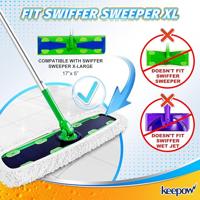 KEEPOW Reusable XL Wet Refills Compatible with Swiffer Sweeper XL, X-Large Dry Sweeping Cloths, Wet Mopping Cloths, Washable Microfiber XL Mop Pads Refills for Surface/Hardwood Floor Cleaning, 4 Pack