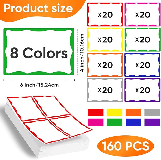 6 x 4 inch Large Moving Labels for Boxes, Packing Labels Stickers for Moving Color Coded Blank Labels Stickers, 160pcs Moving Stickers for Home Organization Projects, Kitchen, Storage Bins(8 Color)