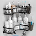 Corner Shower Caddy, 2 Pack Adhesive Shower Corner Organizer Shelves, No Drilling Stainless Steel Shower Storage Rack with Hooks&Toothpaste Holder for Bathroom Kitchen （for 90° Corners Only）