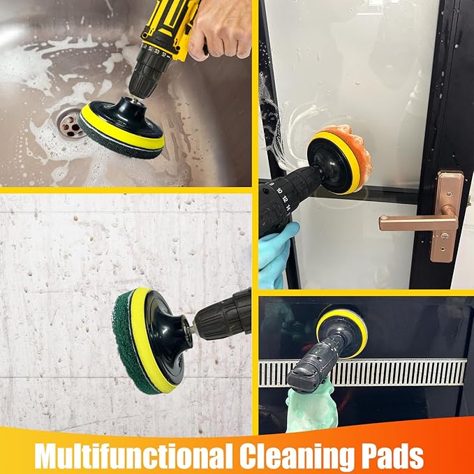 10Pcs Drill Brush Attachment Set, Drill Scrubber Brush Kit Include Scrub Pads, Drill Cleaning Brush Attachment Set for Bathroom, Tub, Tile,Floor, Grout, Boat