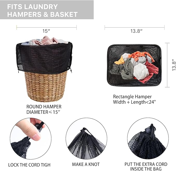2 Pack Mesh Laundry Bags, Large Mesh Laundry Bag 24"x 36", Durable Net Travel Laundry Bags for Home, Dorm, Apartments, Laundromat Black