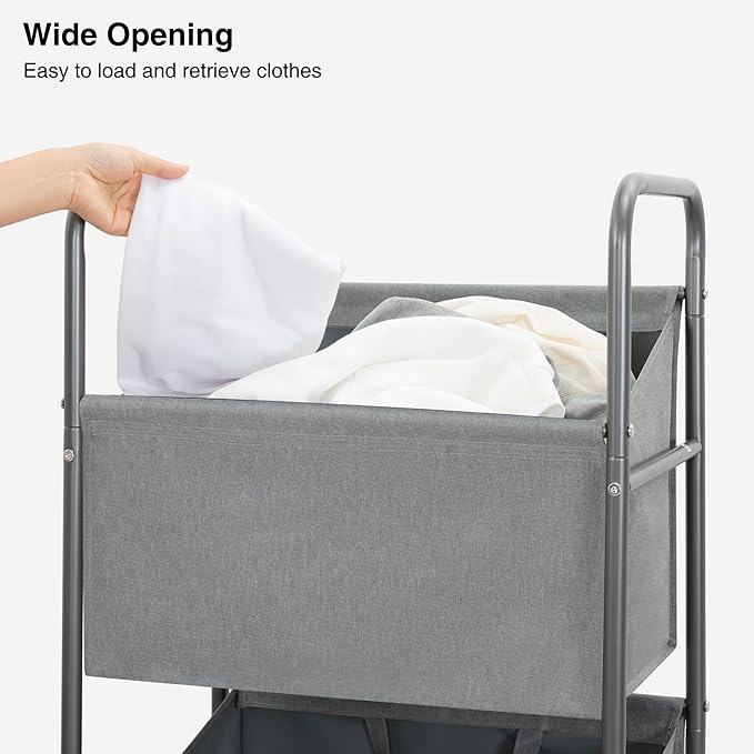 STO STO 3-Tier Vertical Rolling Laundry Hamper with Removable Bags, 120L Stackable Laundry Sorter Basket, Clothes Hamper with Wheels for Small Spaces, Closet, Bedroom, Bathroom, Laundry Room, Gray