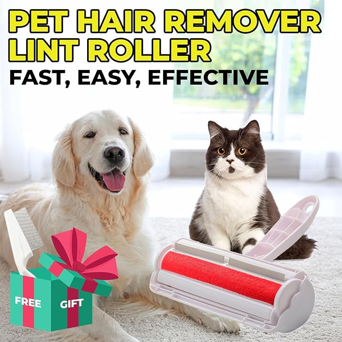 Pet Hair Remover and Reusable -Lint Roller for Pet Hair - Cat and Dog Hair Remover for Couch, Furniture, Carpet, Car Seat, Reusable Roller (Bonus Mini Hair Comb)