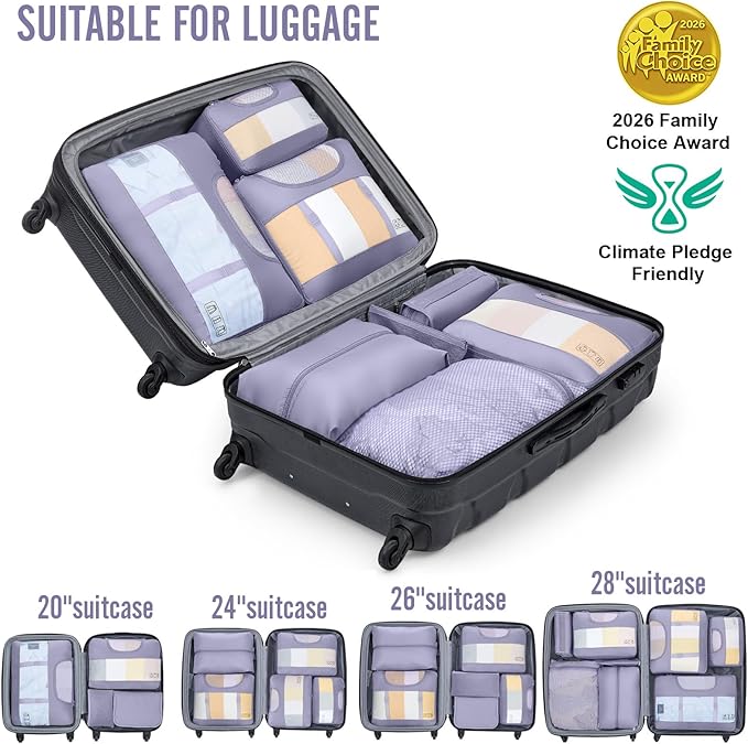 Veken 8 Set Packing Cubes for Travel Essentials, Suitcase Organizer Bags in 4 Sizes, Carry-On Luggage Accessories with Large Laundry & Hanging Toiletry Bag, Must-Have for Airplane, Road Trip & Camping