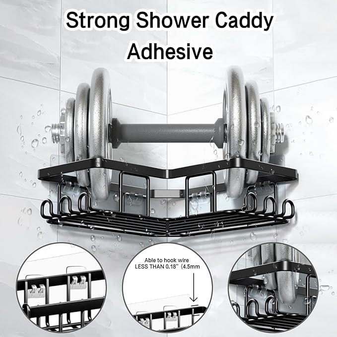 9 Pack Shower Caddy Adhesive Replacement Stickers,Strong Hooks for Caddy, Clear Waterproof Adhesive Strips, No Drilling for Kitchen Racks and Bathroom Storage Shelves
