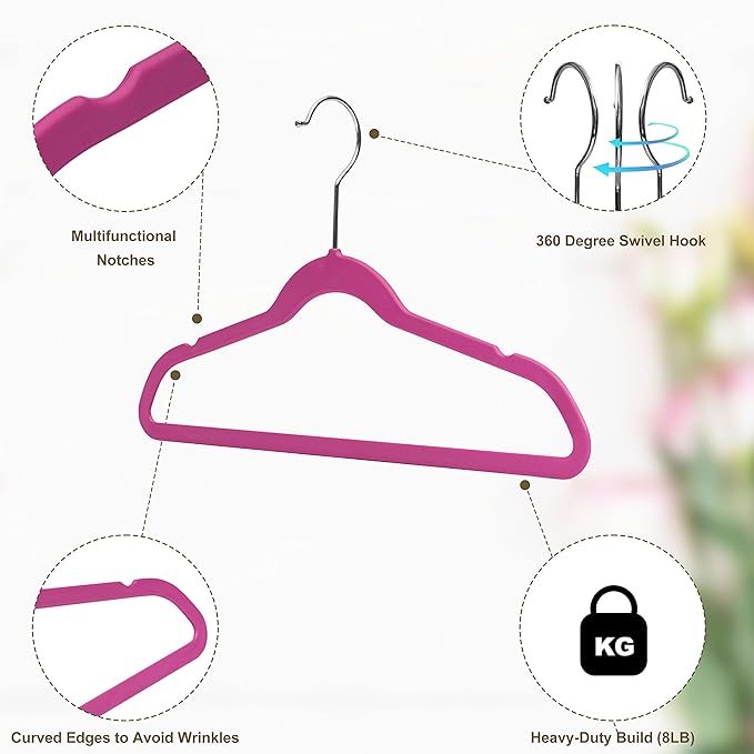 Quality Children's Plastic 30 Pack Non Velvet Non-Flocked Thin Compact Hangers Swivel Hook for Shirts Blouse Coats (Pink, 30)