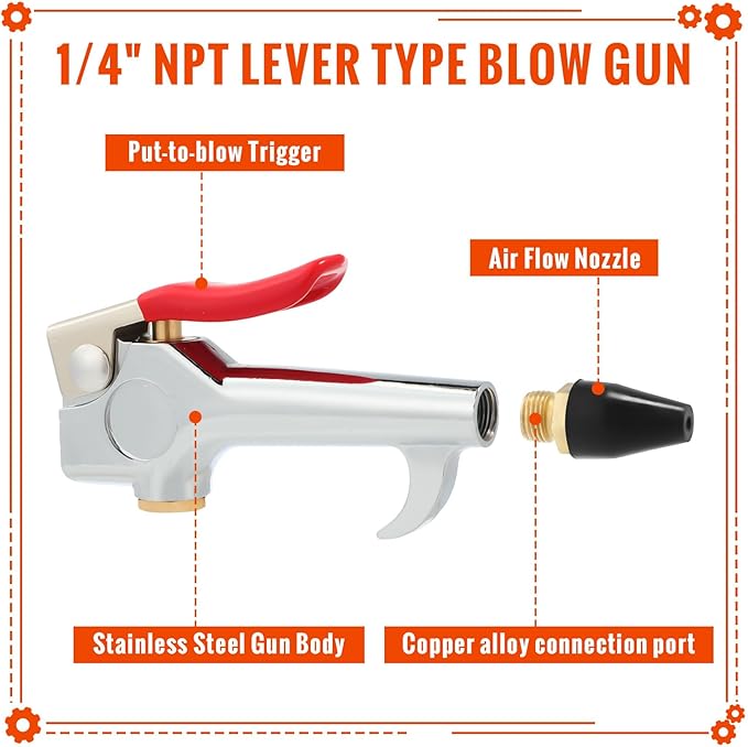 Honoson 4 Pieces 1/4 NPT Lever Blow Gun Air Nozzle Dust Cleaning Blower Gun with Rubber and Safety Tip Nozzles Air Tool for Home Shop Garage Industry