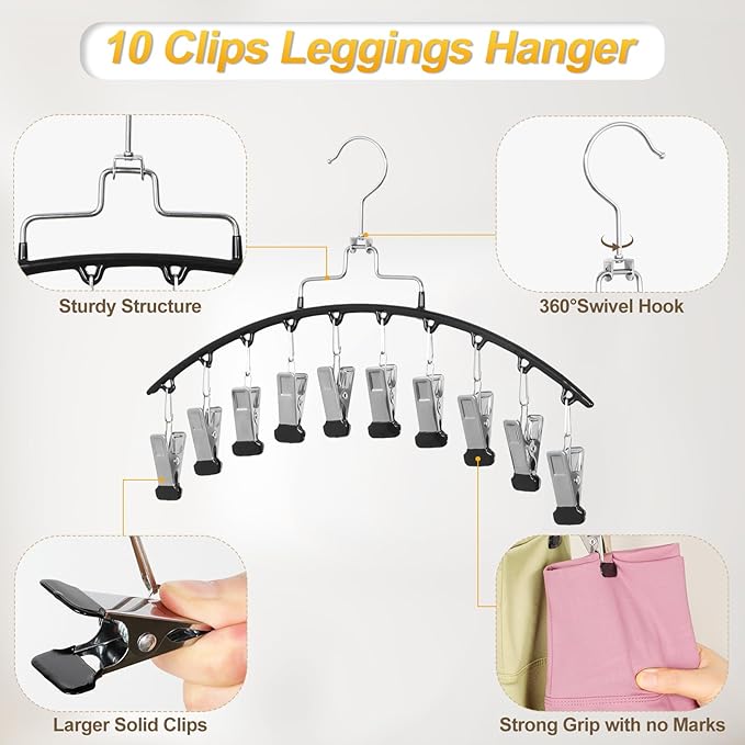 TOPIA HANGER 2 Pack Leggings Hanger for Closet, 20 Clips 360° Swivel Hook Legging Organizer Space Saving for Leggings Shorts Pants Skirt Jeans Bra Tank top Underwear for Closet CT80B