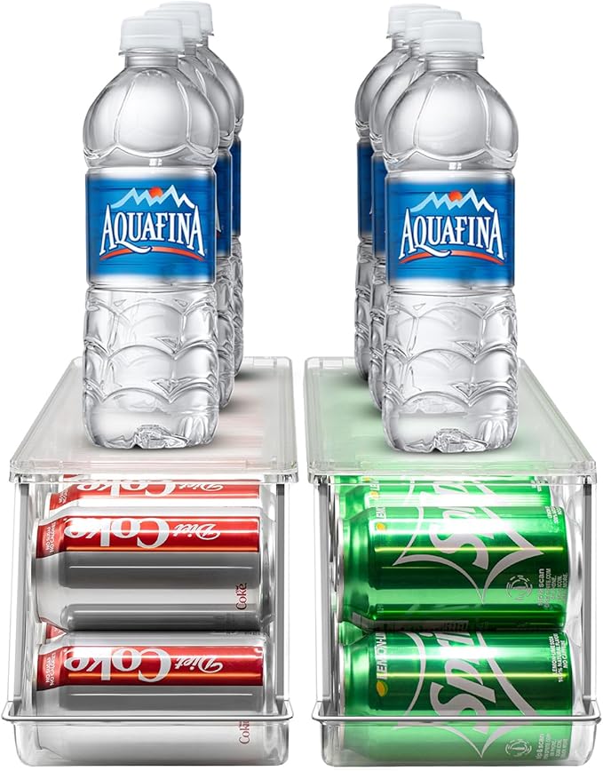 Sorbus Soda Can Organizer for Refrigerator Stackable Can Holder Dispenser with Lid for Fridge, Pantry, Freezer – Holds 12 Cans Each, BPA-Free, Clear Design, (2-Pack)