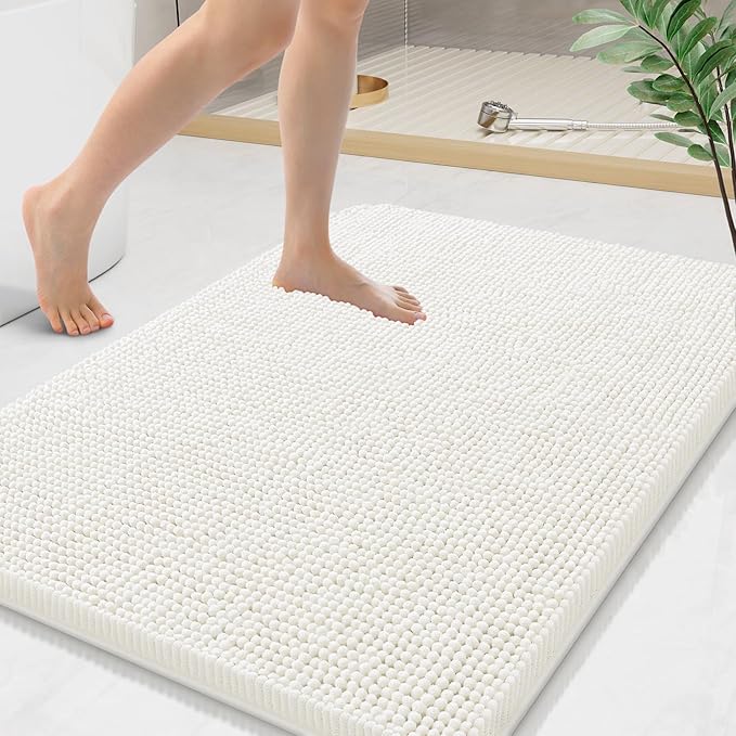 Arotive Bathroom Rugs 36x24, Extra Soft Absorbent Shaggy Chenille Bath Rugs, Machine Washable Rubber Backing Non-Slip Bath Mats for Bathroom Floor Tub and Shower, Home Decor Accessories, Ivory