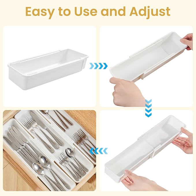 Drawer Organizers Set,Expandable Drawer Organizer Trays,Drawer Organizer Bins for Bedroom,Bathroom, Kitchen, Office (White,4pack)