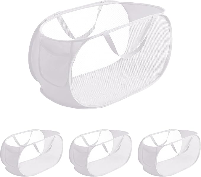 NarangOrnt 4 Pcs pop up laundry hamper Sturdy Large Capacity collapsible laundry basket,Laundry Room,Toy storage,Versatile Use-Home,Camping,Dorm,Hotel,Travel(White)