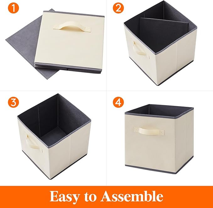 Lifewit Storage Cubes, Foldable Decorative Fabric Storage Baskets for Organizing Home Organizers with Handles for Shelves, Closet, 11 Inch Bins, 18L Beige, 12 Packs
