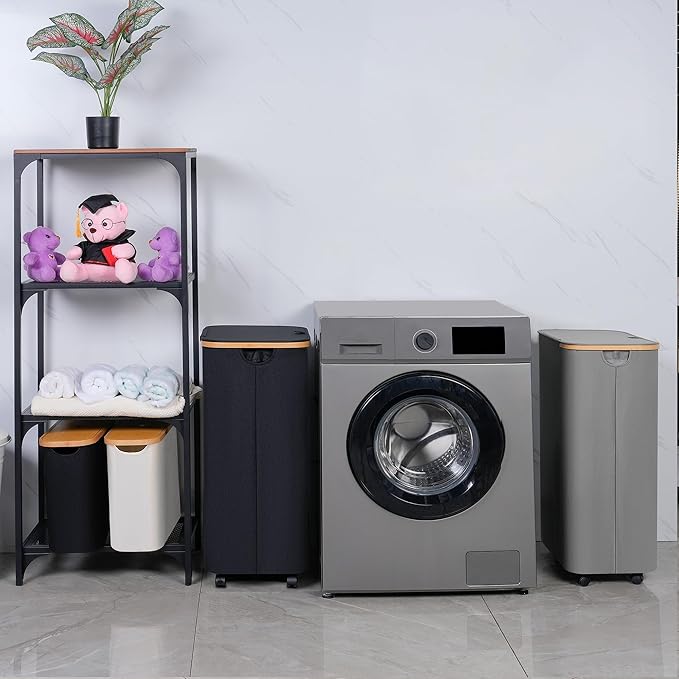 Laundry Basket with Wheels, 110L Black Clothes Hamper for Laundry, Laundry Hamper with Lid and Inner Bag, for Laundry Room, Bedroom, Dormitory Storage,Black