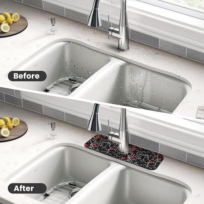 Faucet Draining Mat For Kitchen Sink, Red Bird Winter Red Cardinals Diatom Mud Absorbent Drain Pad For Bathroom Kitchen Sink Splash Guard Drying Mat