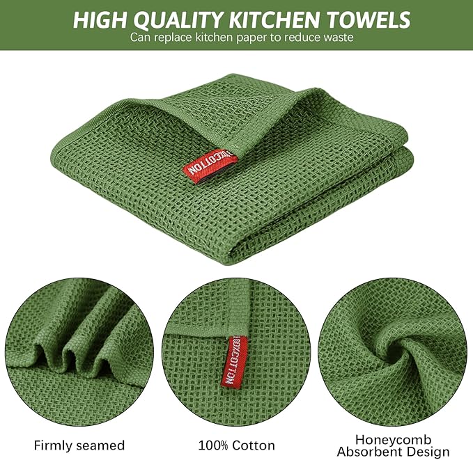 Nialnant 100% Cotton Kitchen Dish Towels,Waffle Weave Dish Cloths for Washing Dishes,Soft Absorbent Dish Rags,Quick Drying Cleaning Rags-12x12 in, 6 Pack
