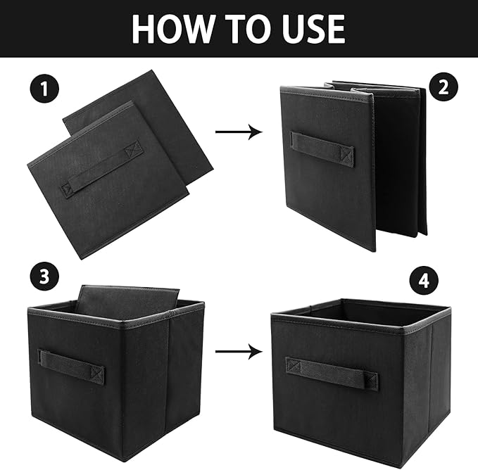Black Storage Bins 9.0"x7.5"x7.5" Small Size Fabirc Foldable Closet Toy Organizer Collapsible Cloth