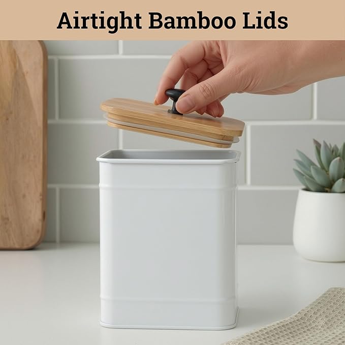 Kitchen Canisters for Countertop Set of 4 with Customizable Chalkboard Labels & Marker Pen - Big Iron Kitchen Canisters with Airtight Lids - Canisters Sets for the Kitchen - White Kitchen Canister Set