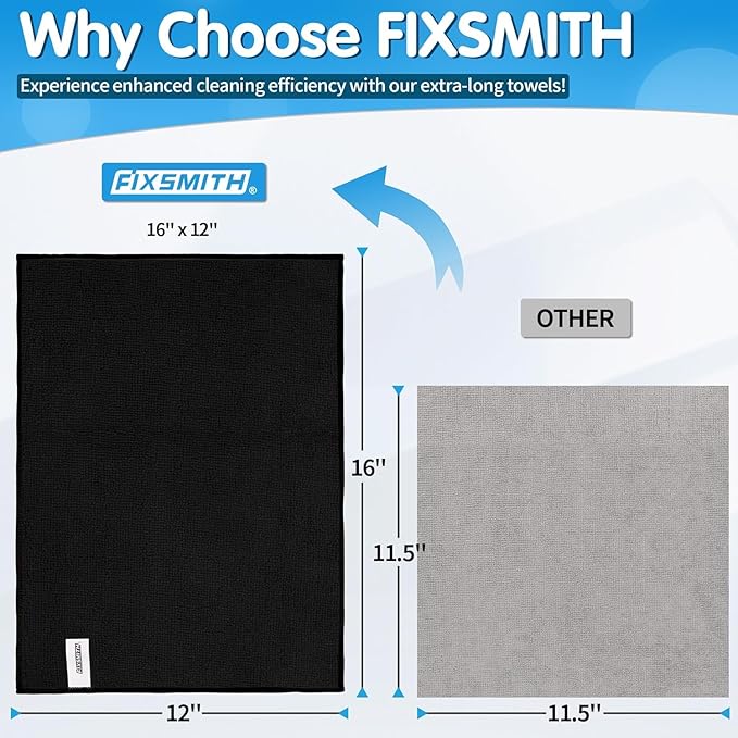 FIXSMITH Black Microfiber Cleaning Cloth -Pack of 50, Highly Absorbent Cleaning Rags, 16"X12" All Purpose Cleaning Towels for Housekeeping, Kitchen, Car, Lint Free and Reusable Microfiber Towels