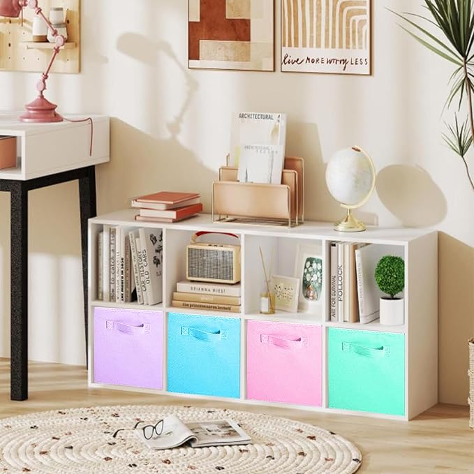 ShellKingdom Storage Bins, Foldable Fabric Storage Cubes And Cloth Organizer Drawer For Closet And Toys, 8 Pack (Pink+Lavender+Light Blue+Mint Green)