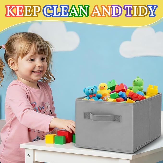 Yinder 4 Pcs Cube Storage Bin 14''x10''x8'' Storage Bins for Room Decor Colorful Bins Foldable Baskets for Nursery Organizer Boxes Fabric Boxes (Gray)