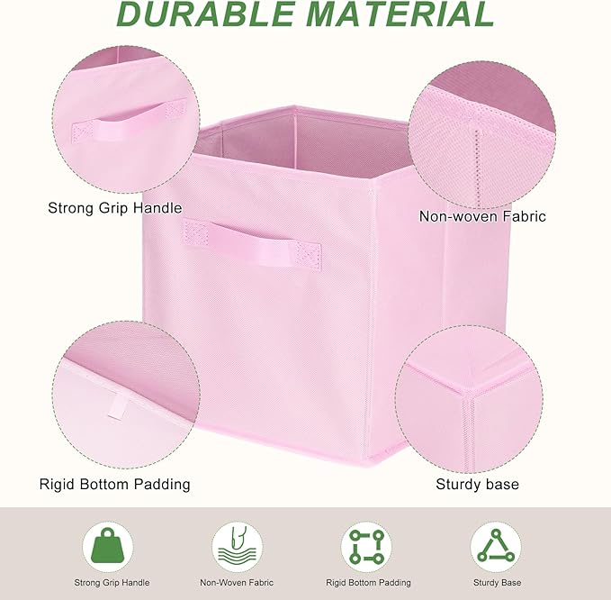 uxcell 3Pcs Fabric Storage Bins, 11 Inch Cube Storage Bin Foldable Storage Cube Organizer Bins with Handles for Shelf Closet, Nursery Home, Bedroom(Pink)